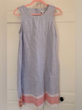 J. Jill Love Linen Blue and White Striped Linen Dress